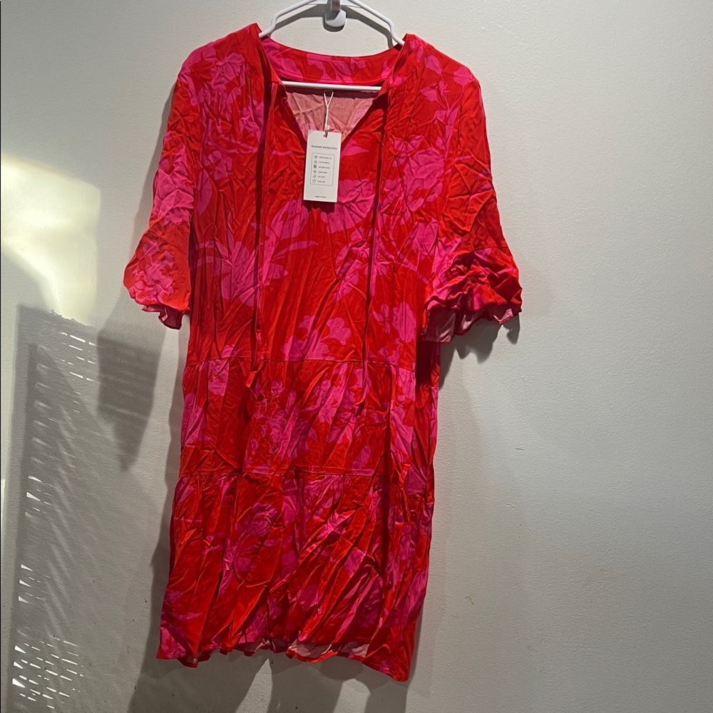 Vibrant Red and Pink Floral Dress